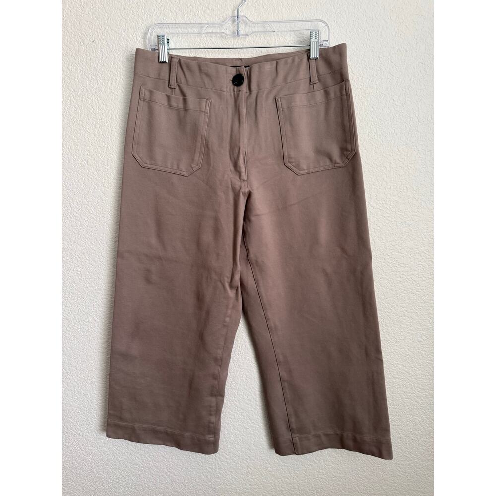 Quince Women Pants 14 Ultra-Stretch Ponte Cropped Wide Leg Morel Gray